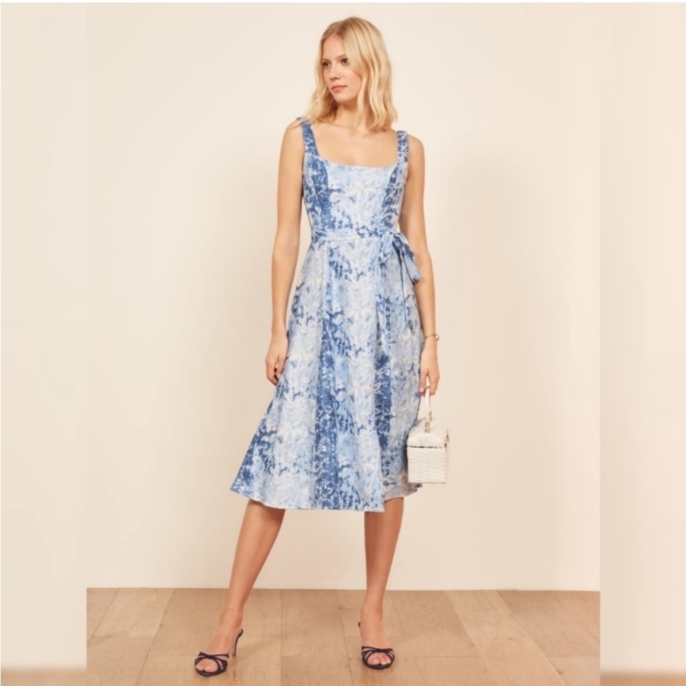 NWT Reformation Dress Garten Midi Wrap in Shibori Blue - Picture 2 of 14